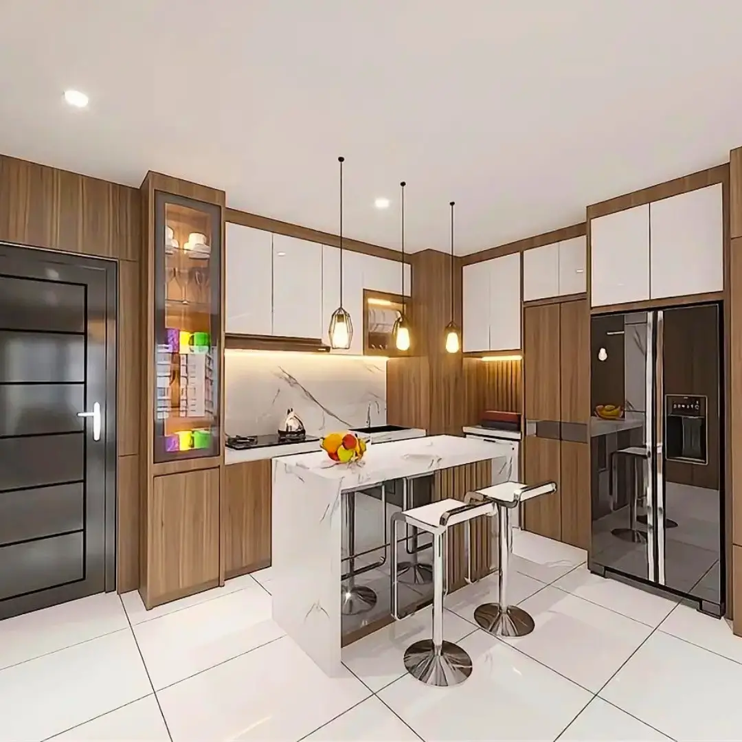 Desain dapur set dengan meja island
